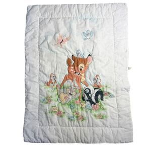 Vintage 1990s Dundee Disney Bambi & Friends Baby Crib Quilt Blanket USA 42"